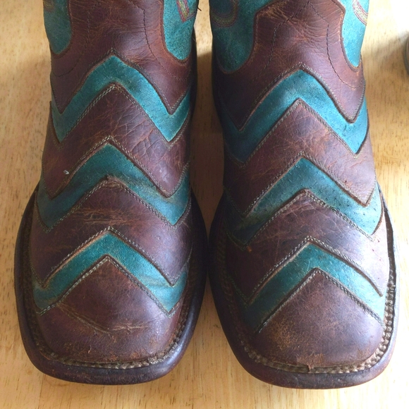 MACIE BEAN M9011 "Wave on Wave" Chevron toast/turquoise cowgirl rodeo boots sz 6 - Picture 10 of 15